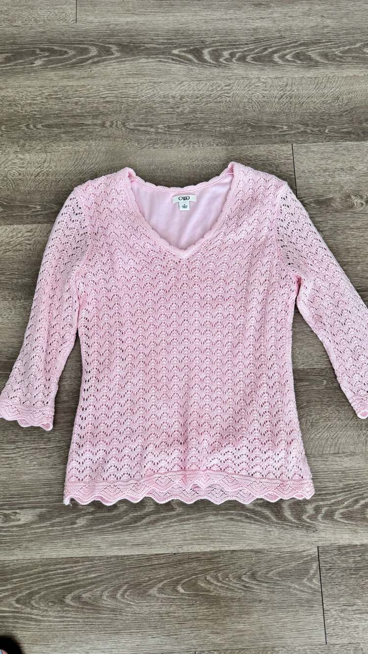 Cato Crochet Sweater Size M Pink V-Neck Open Knit Pullover